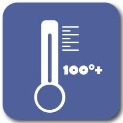 Graphic icon of a thermometer reading 100 degrees, featured on the summer in California bingo card and bucket list