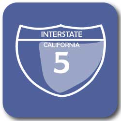 Graphic icon of the Interstate 5 sign, featured on the summer in California bingo card and bucket list