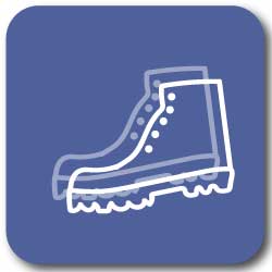 Graphic icon of hiking boots, featured on the summer in California bingo card and bucket list