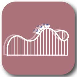 Graphic icon of a roller coaster, a square on the summer in California bingo card bucket list