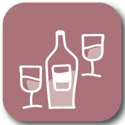 Graphic icon of a wine bottle and glasses as a square on the summer in California bingo card bucket list